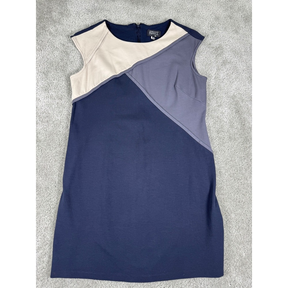Adrianna Papell Navy Blue Colorblock Sleeveless Sheath Dress Size 4